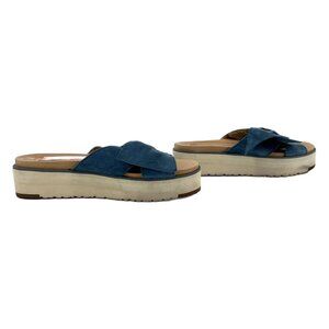 UGG Blue/Brown Jaonie Slide Sandals with Bow | Size 6.5